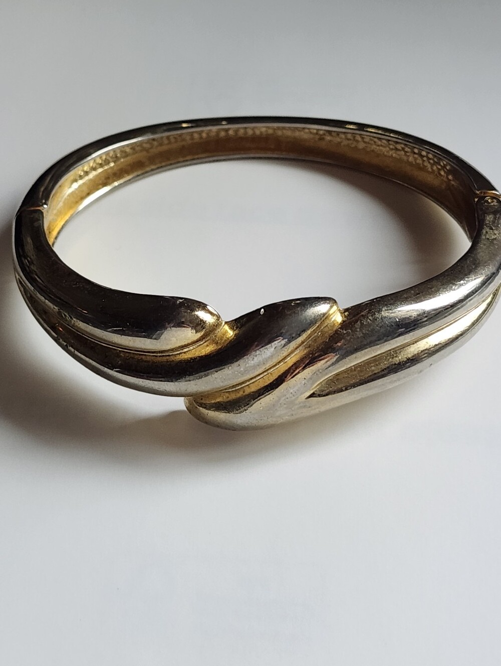Two Tone Bypass Twist Hinged Bangle Bracelet